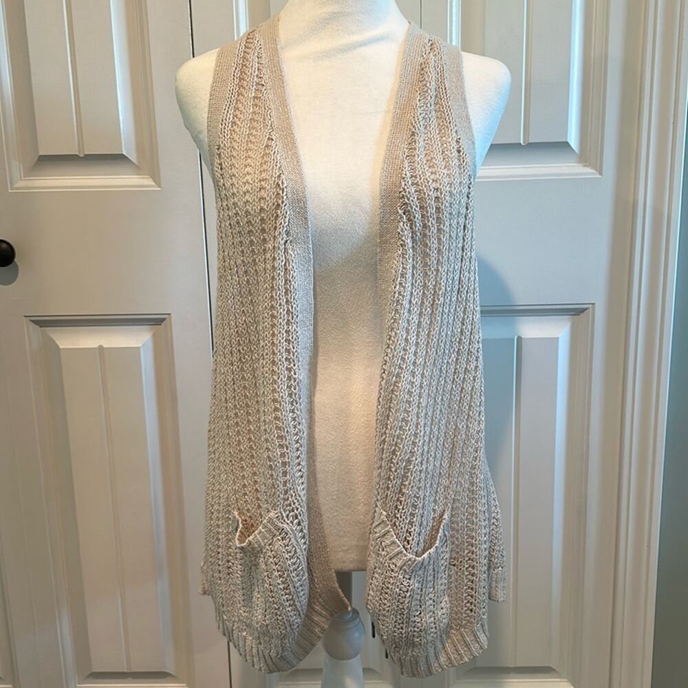 Old Navy Large Oatmeal‎ Indie Boho Linen Blend Knit Open Front Vest/Cover Up